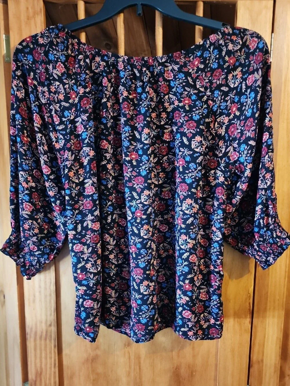 Mason & Belle Floral Blouse XL - Black with Red & Blue Flowers